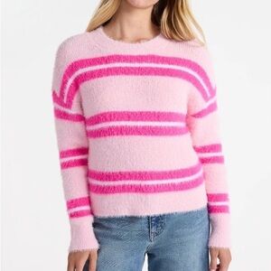 No Boundaries Fuzzy Pink and Magenta Striped Sweater